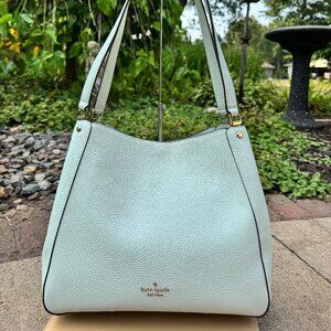 Kate Spade Leila Triple Medium Compartment Leather Shoulder Purse  Lime Sherbert
